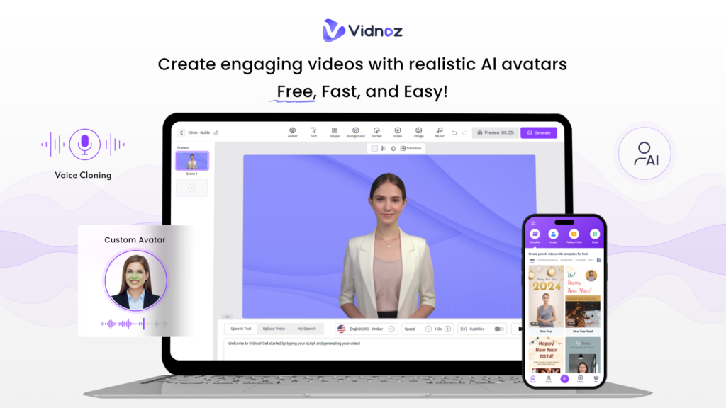 Vidnoz AI, video generator, free AI video generator, customizable templates